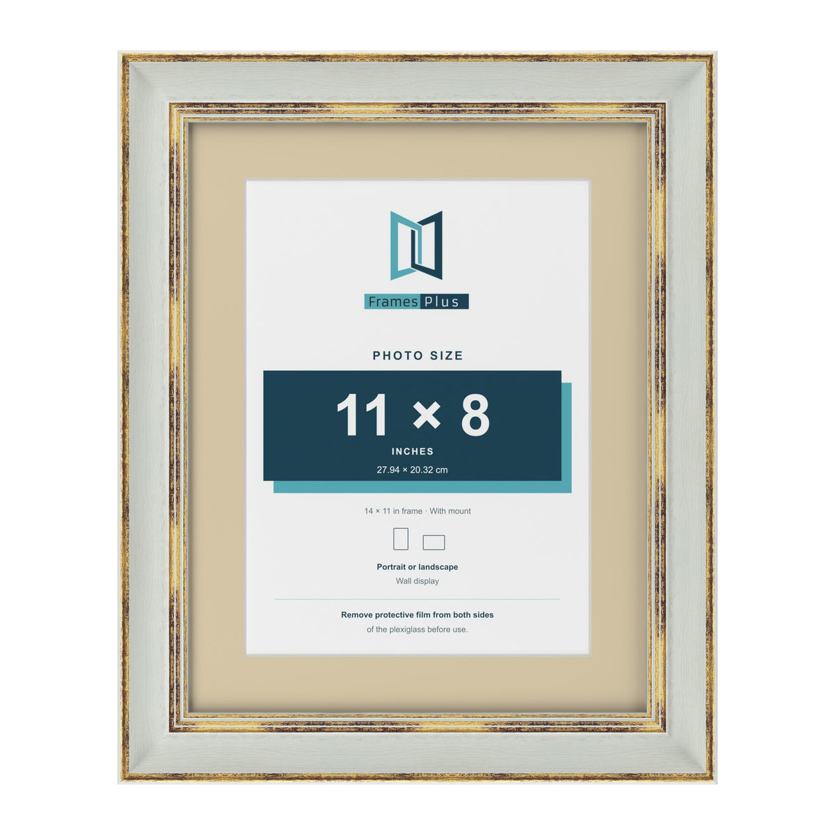 Cassis Light Grey 14 x 11 inch picture frame with an ivory mount for an 11 x 8 inch photo