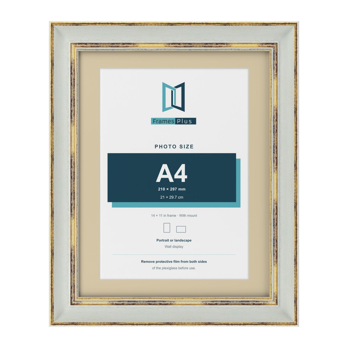 Cassis Light Grey 14 x 11 inch picture frame with an ivory mount for an A4 photo