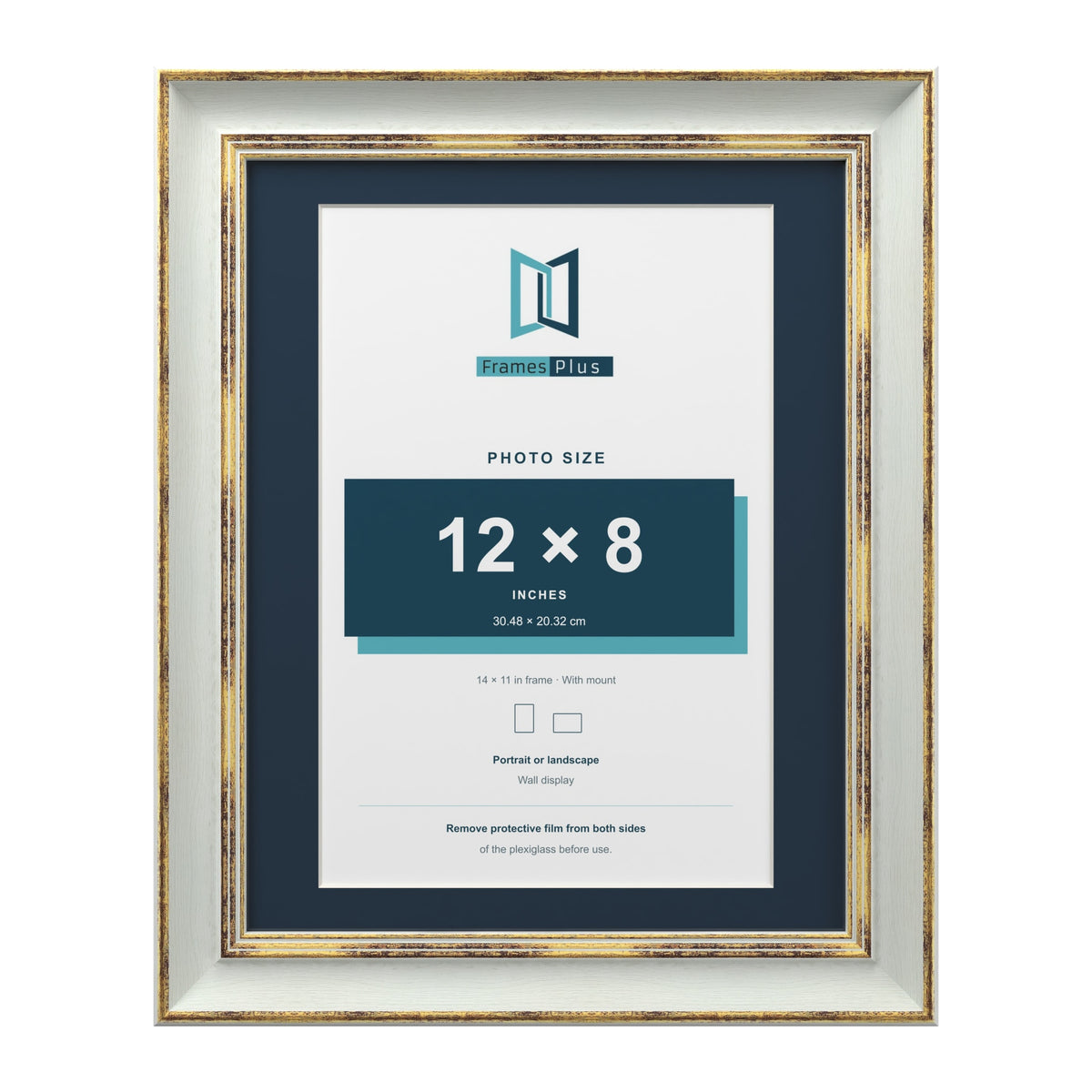 Cassis Light Grey 14 x 11 inch picture frame with a pacific blue mount for a 12 x 8 inch photo