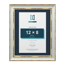 Cassis Light Grey 14 x 11 inch picture frame with a pacific blue mount for a 12 x 8 inch photo