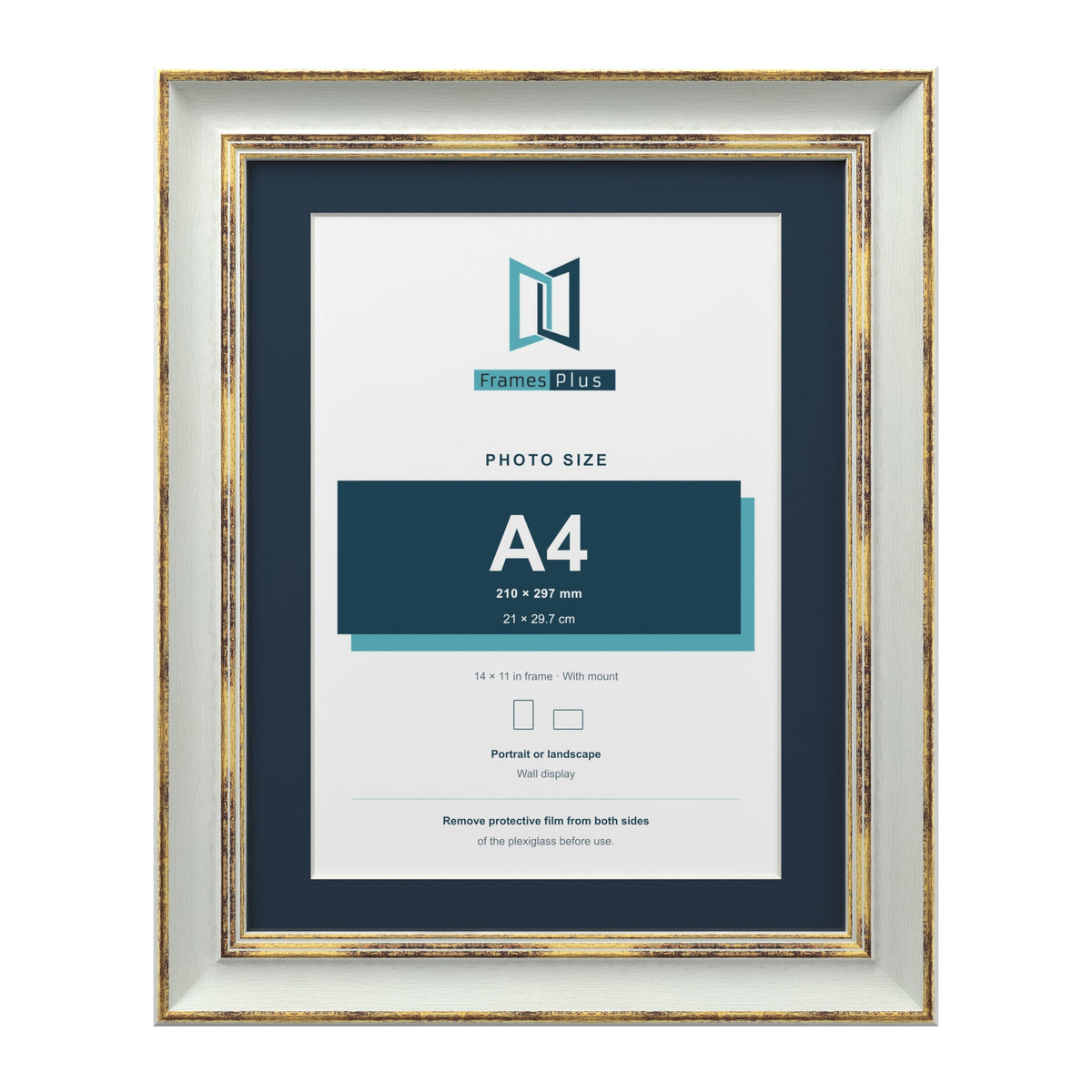 Cassis Light Grey 14 x 11 inch picture frame with a pacific blue mount for an A4 photo