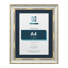 Cassis Light Grey 14 x 11 inch picture frame with a pacific blue mount for an A4 photo