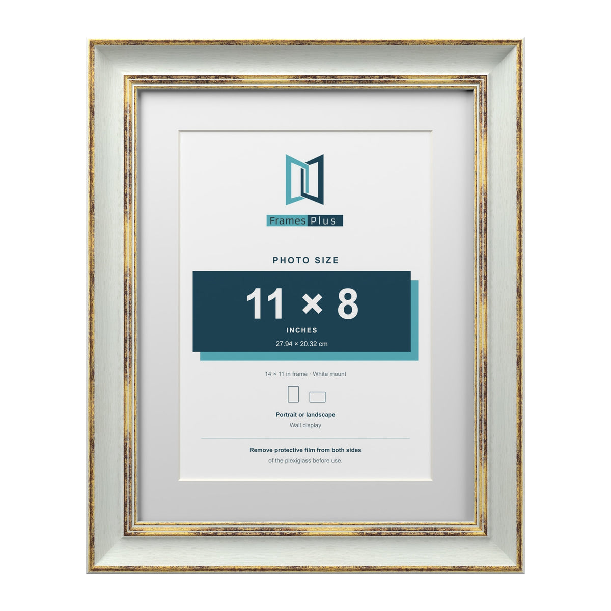 Cassis Light Grey 14 x 11 inch picture frame with a white mount for an 11 x 8 inch photo