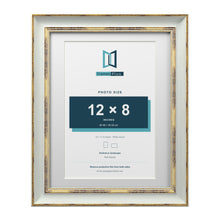 Cassis Light Grey 14 x 11 inch picture frame with a white mount for a 12 x 8 inch photo