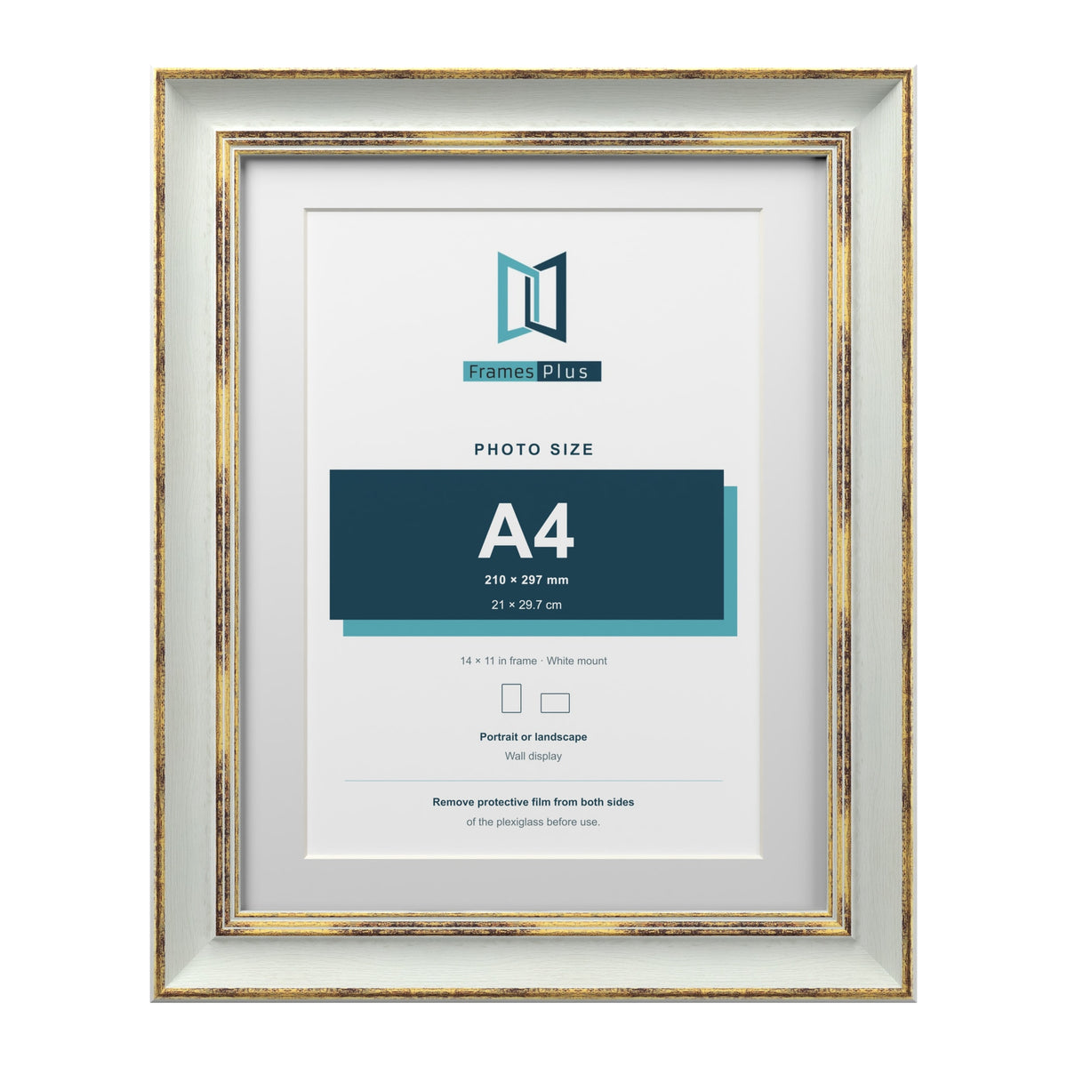 Cassis Light Grey 14 x 11 inch picture frame with a white mount for an A4 photo