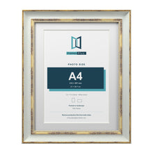 Cassis Light Grey 14 x 11 inch picture frame with a white mount for an A4 photo