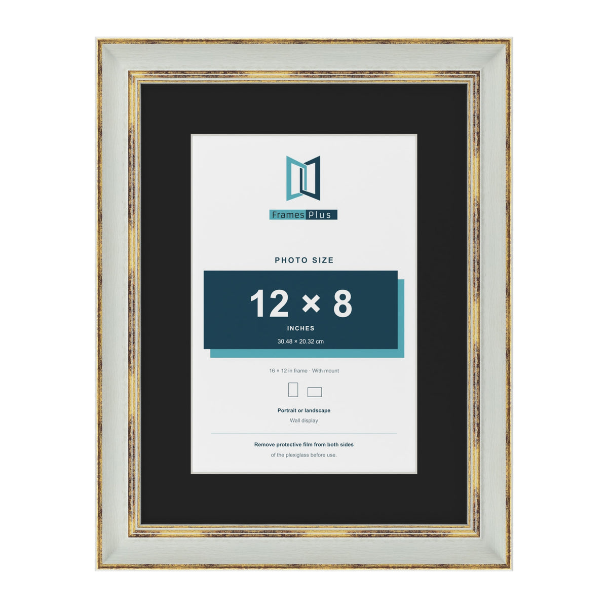 Cassis Light Grey 16 x 12 inch picture frame with a black mount for a 12 x 8 inch photo