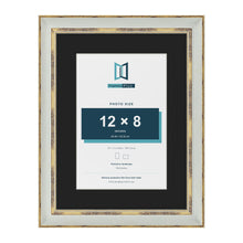 Cassis Light Grey 16 x 12 inch picture frame with a black mount for a 12 x 8 inch photo