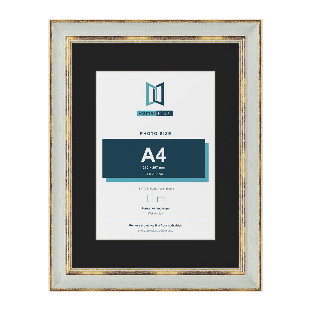Cassis Light Grey 16 x 12 inch picture frame with a black mount for an A4 photo