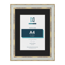 Cassis Light Grey 16 x 12 inch picture frame with a black mount for an A4 photo