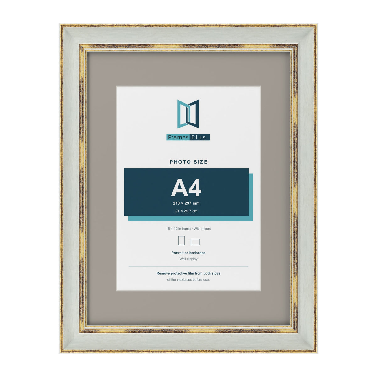 Cassis Light Grey 16 x 12 inch picture frame with a dawn grey mount for an A4 photo