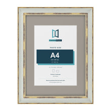Cassis Light Grey 16 x 12 inch picture frame with a dawn grey mount for an A4 photo