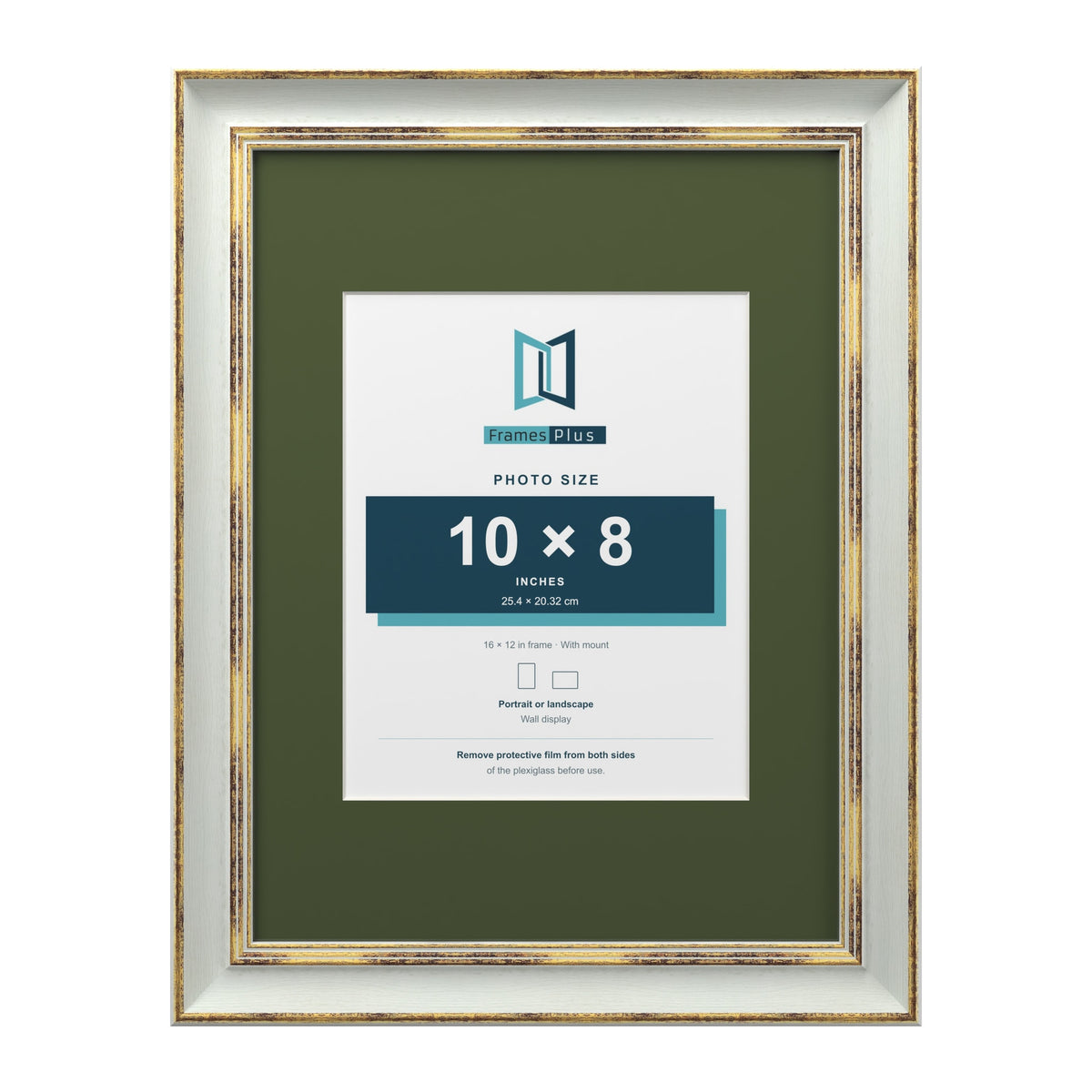 Cassis Light Grey 16 x 12 inch picture frame with a green mount for a 10 x 8 inch photo