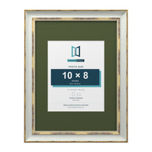 Cassis Light Grey 16 x 12 inch picture frame with a green mount for a 10 x 8 inch photo