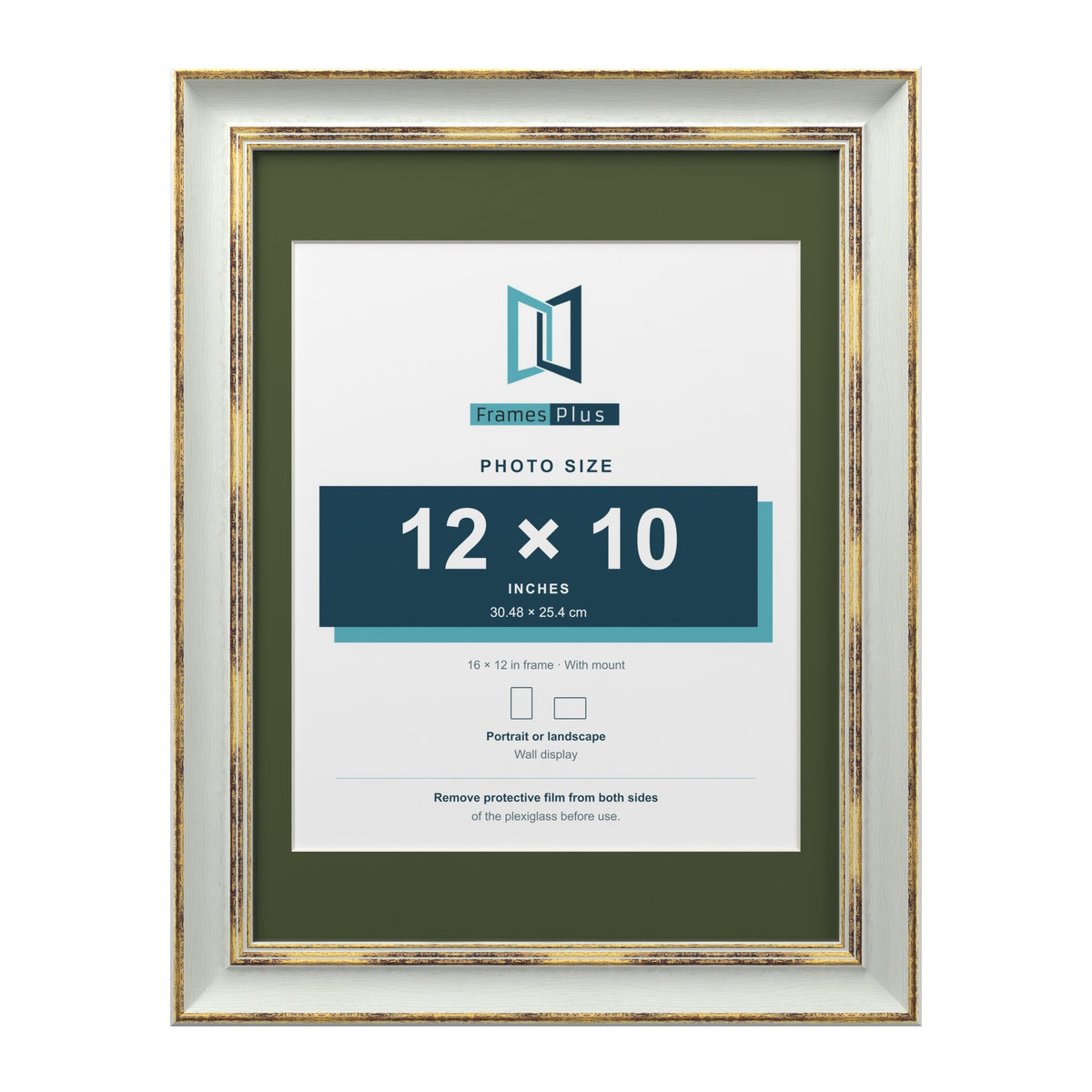Cassis Light Grey 16 x 12 inch picture frame with a green mount for a 12 x 10 inch photo
