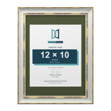Cassis Light Grey 16 x 12 inch picture frame with a green mount for a 12 x 10 inch photo