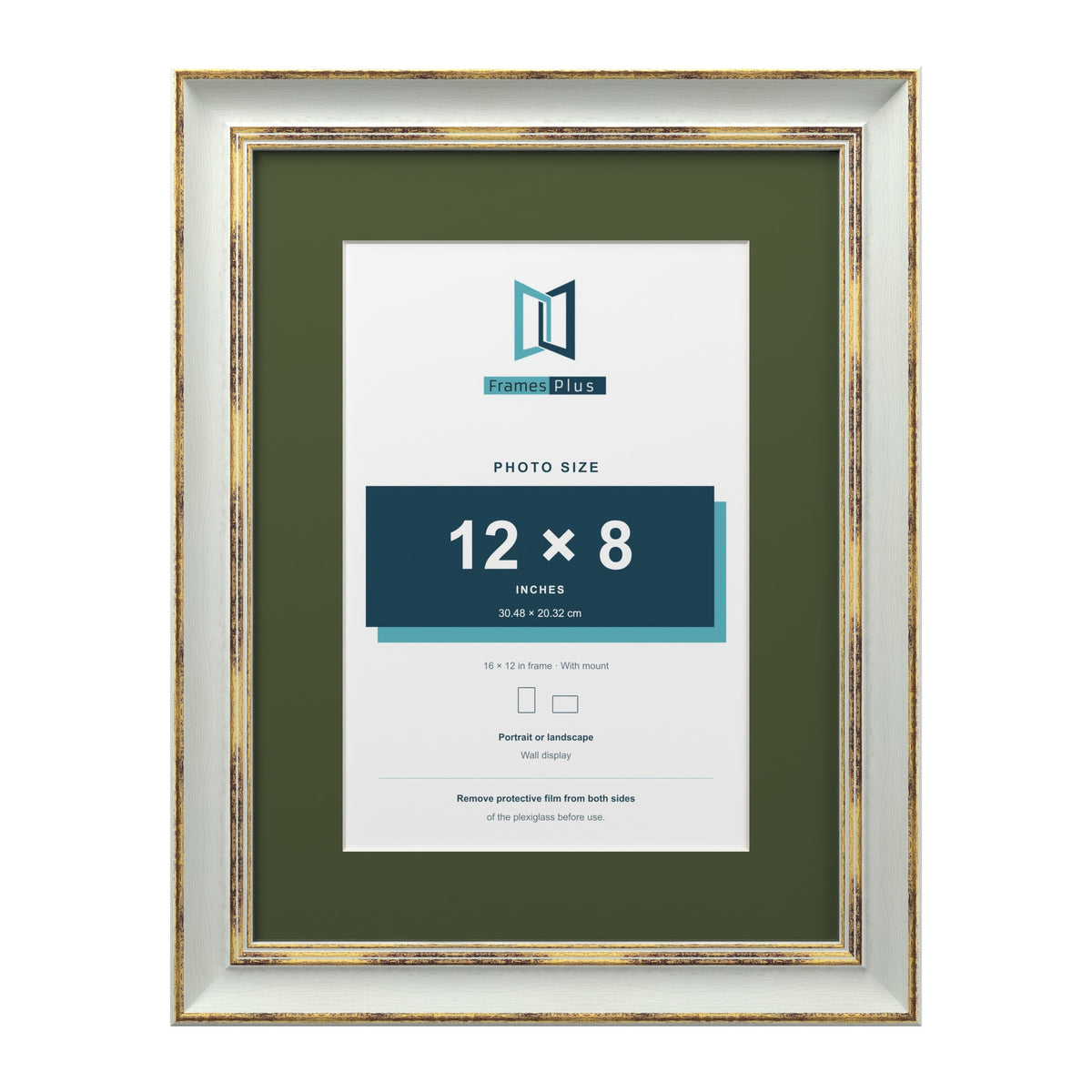 Cassis Light Grey 16 x 12 inch picture frame with a green mount for a 12 x 8 inch photo