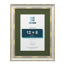 Cassis Light Grey 16 x 12 inch picture frame with a green mount for a 12 x 8 inch photo