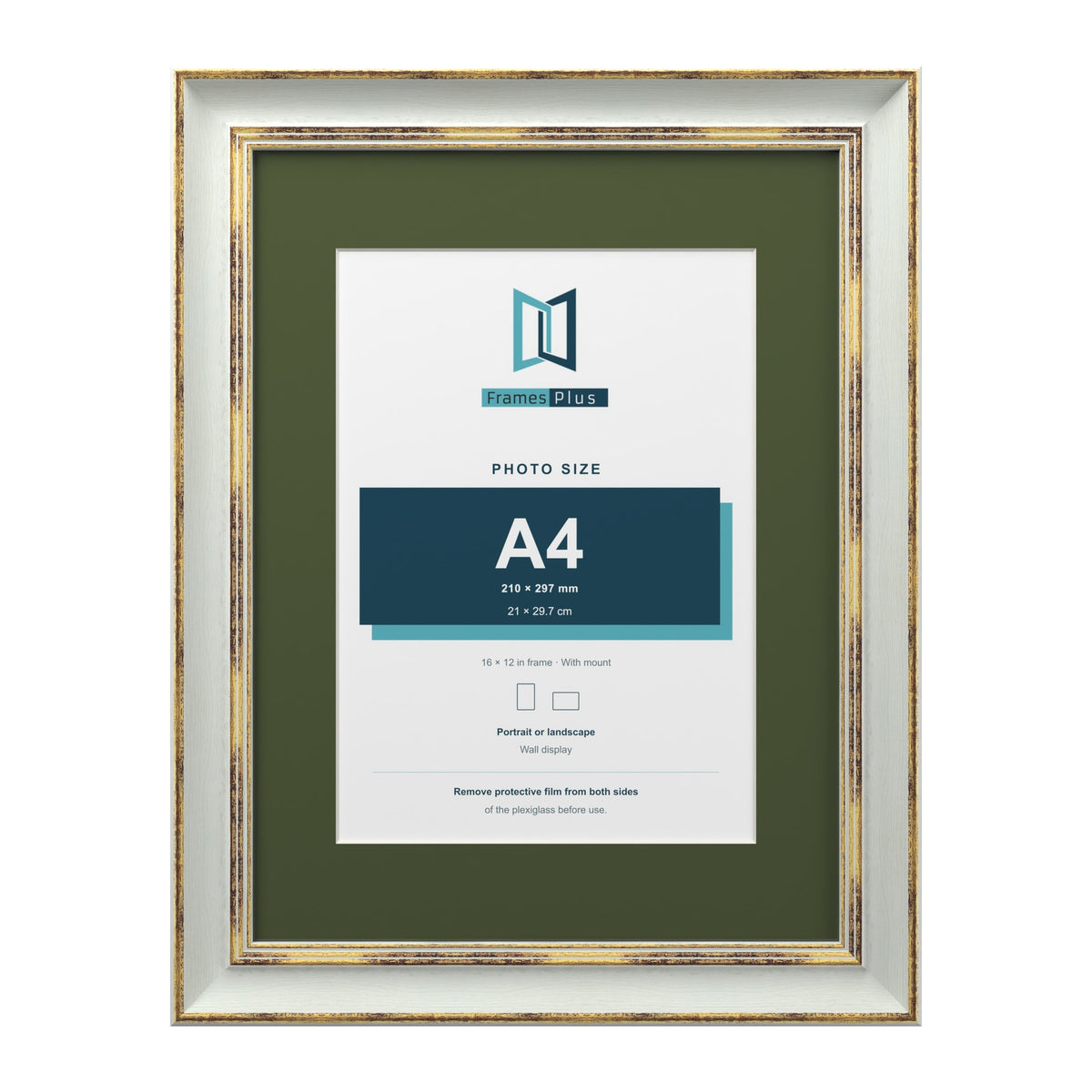 Cassis Light Grey 16 x 12 inch picture frame with a green mount for an A4 photo