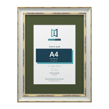Cassis Light Grey 16 x 12 inch picture frame with a green mount for an A4 photo