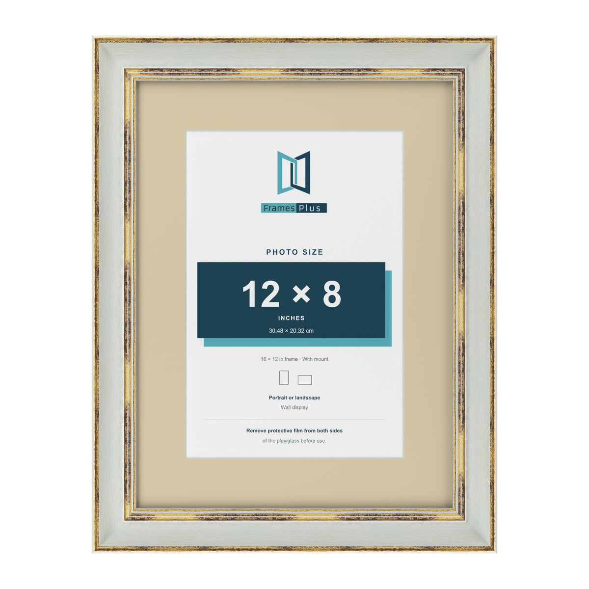 Cassis Light Grey 16 x 12 inch picture frame with an ivory mount for a 12 x 8 inch photo