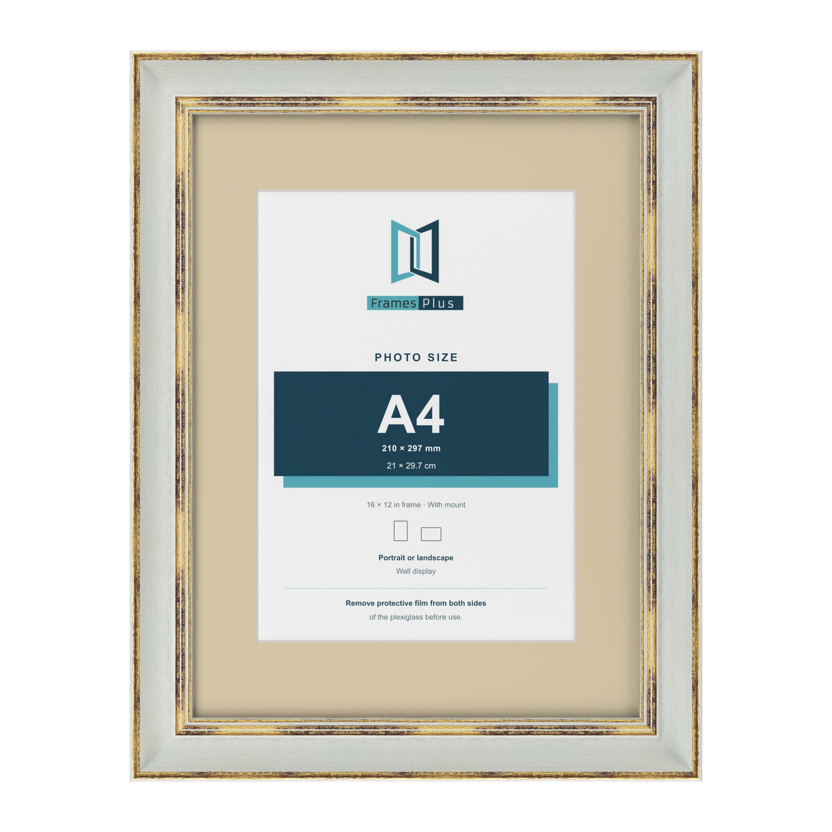 Cassis Light Grey 16 x 12 inch picture frame with an ivory mount for an A4 photo