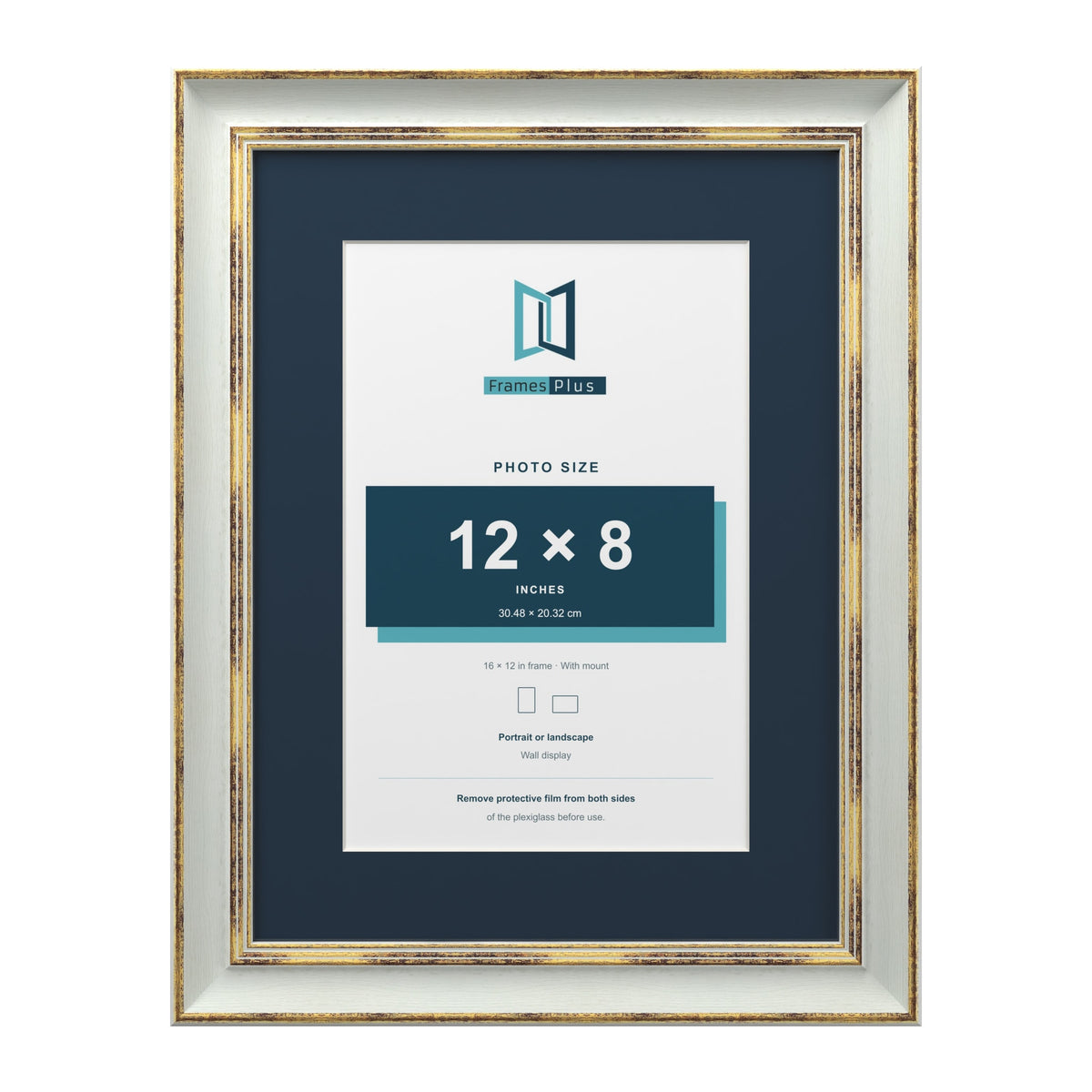 Cassis Light Grey 16 x 12 inch picture frame with a pacific blue mount for a 12 x 8 inch photo