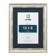 Cassis Light Grey 16 x 12 inch picture frame with a pacific blue mount for a 12 x 8 inch photo