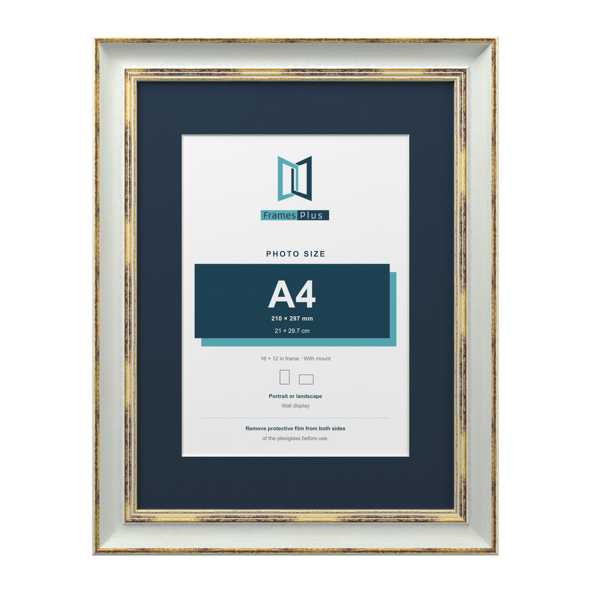 Cassis Light Grey 16 x 12 inch picture frame with a pacific blue mount for an A4 photo