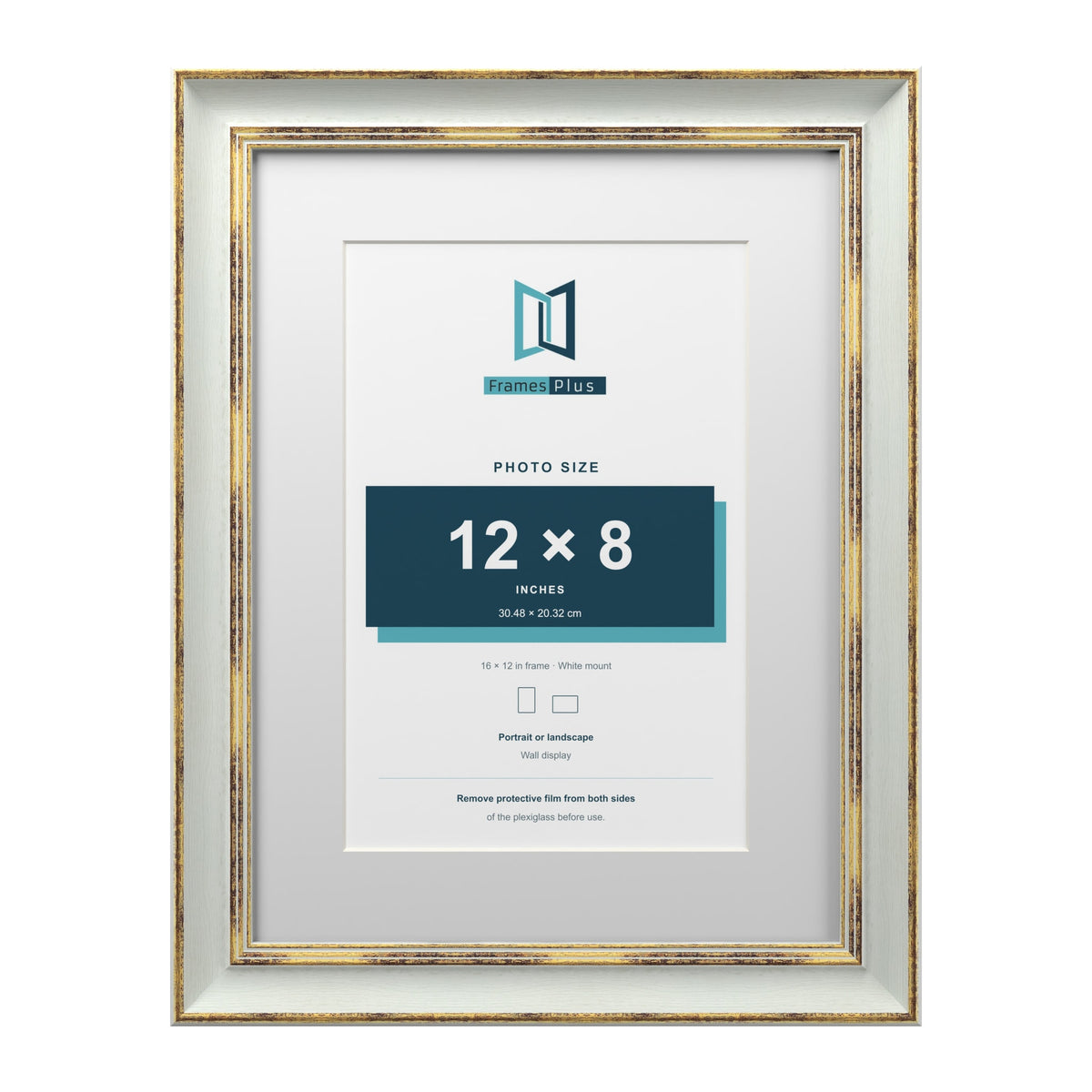 Cassis Light Grey 16 x 12 inch picture frame with a white mount for a 12 x 8 inch photo