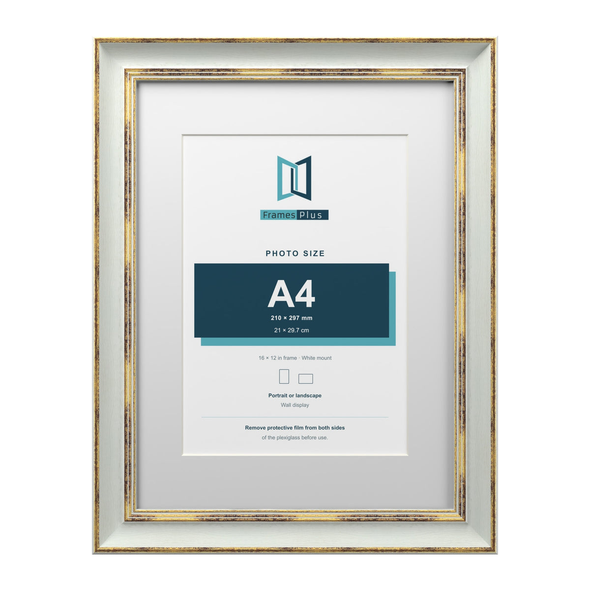 Cassis Light Grey 16 x 12 inch picture frame with a white mount for an A4 photo