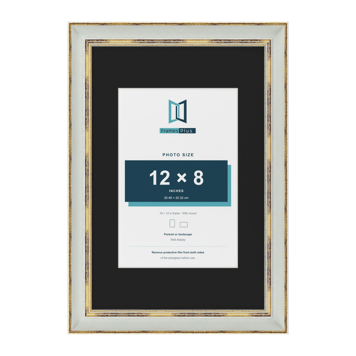 Cassis Light Grey 18 x 12 inch picture frame with a black mount for a 12 x 8 inch photo