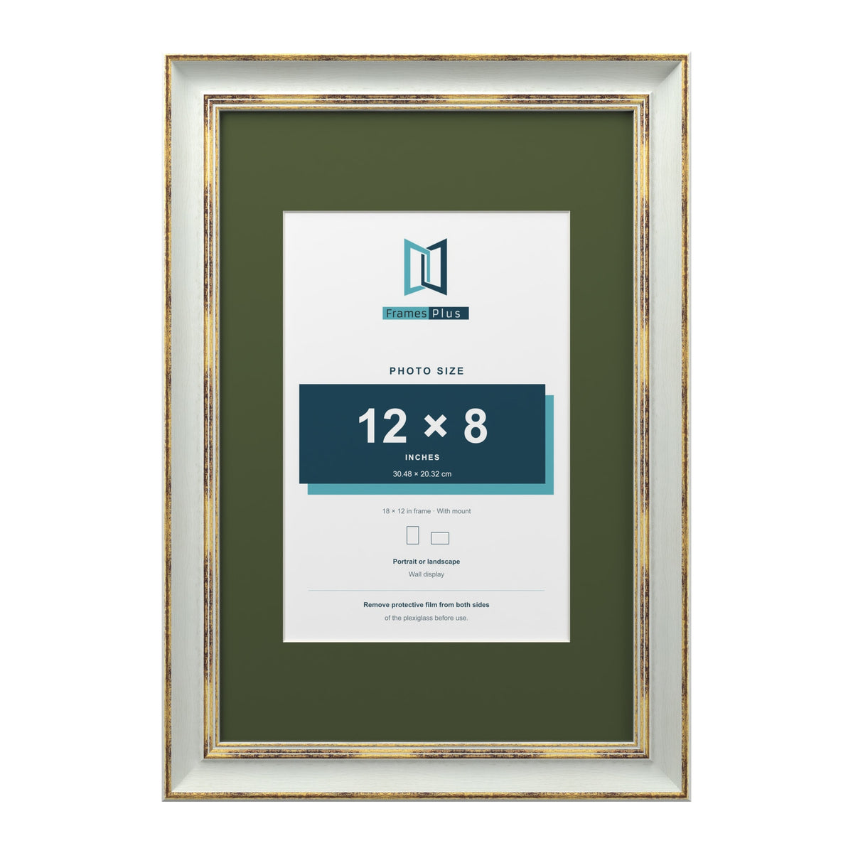 Cassis Light Grey 18 x 12 inch picture frame with a green mount for a 12 x 8 inch photo