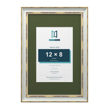 Cassis Light Grey 18 x 12 inch picture frame with a green mount for a 12 x 8 inch photo