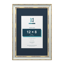 Cassis Light Grey 18 x 12 inch picture frame with a pacific blue mount for a 12 x 8 inch photo