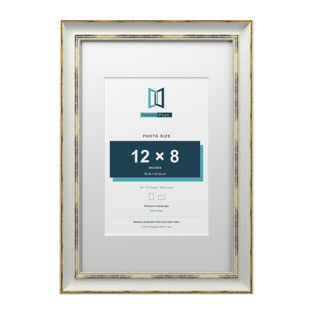 Cassis Light Grey 18 x 12 inch picture frame with a white mount for a 12 x 8 inch photo