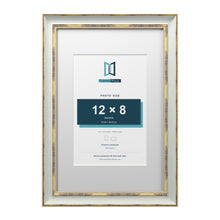 Cassis Light Grey 18 x 12 inch picture frame with a white mount for a 12 x 8 inch photo