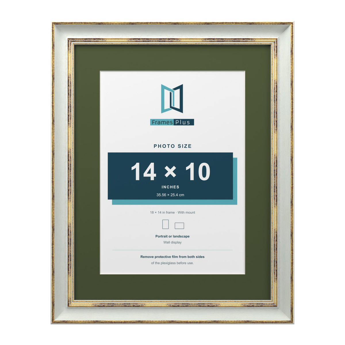 Cassis Light Grey 18 x 14 inch picture frame with a green mount for a 14 x 10 inch photo