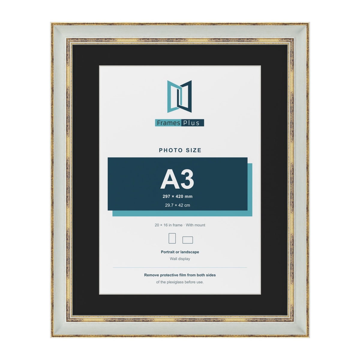 Cassis Light Grey 20 x 16 inch picture frame with a black mount for an A3 photo