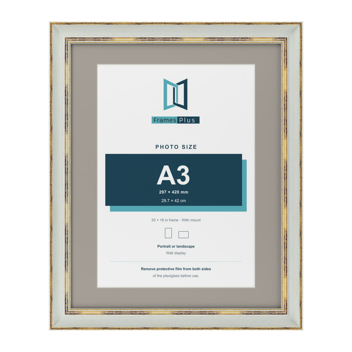 Cassis Light Grey 20 x 16 inch picture frame with a dawn grey mount for an A3 photo