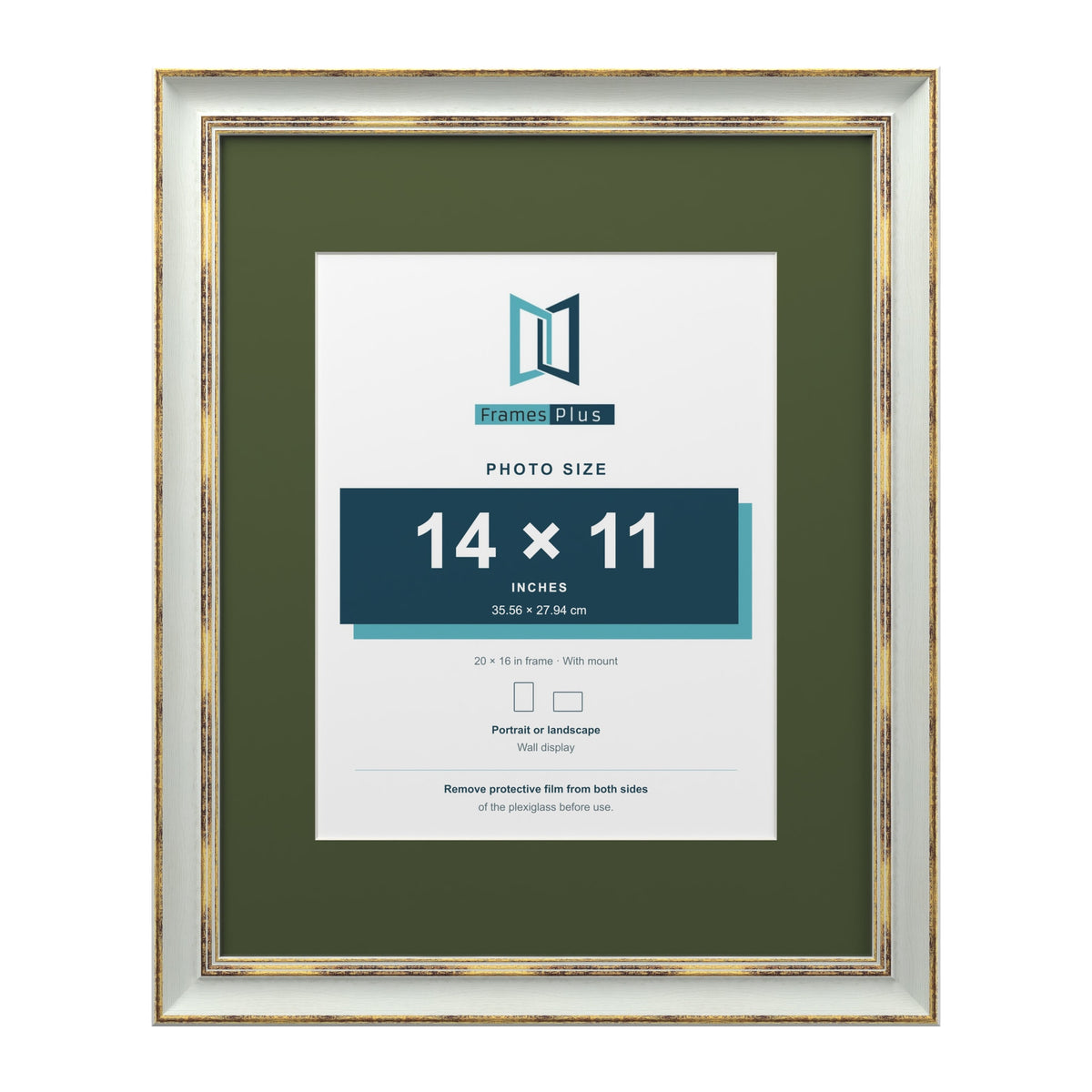 Cassis Light Grey 20 x 16 inch picture frame with a green mount for a 14 x 11 inch photo