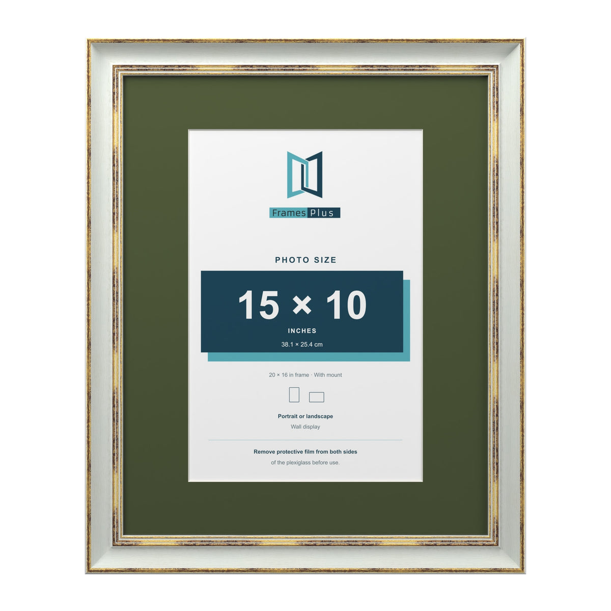 Cassis Light Grey 20 x 16 inch picture frame with a green mount for a 15 x 10 inch photo