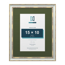 Cassis Light Grey 20 x 16 inch picture frame with a green mount for a 15 x 10 inch photo