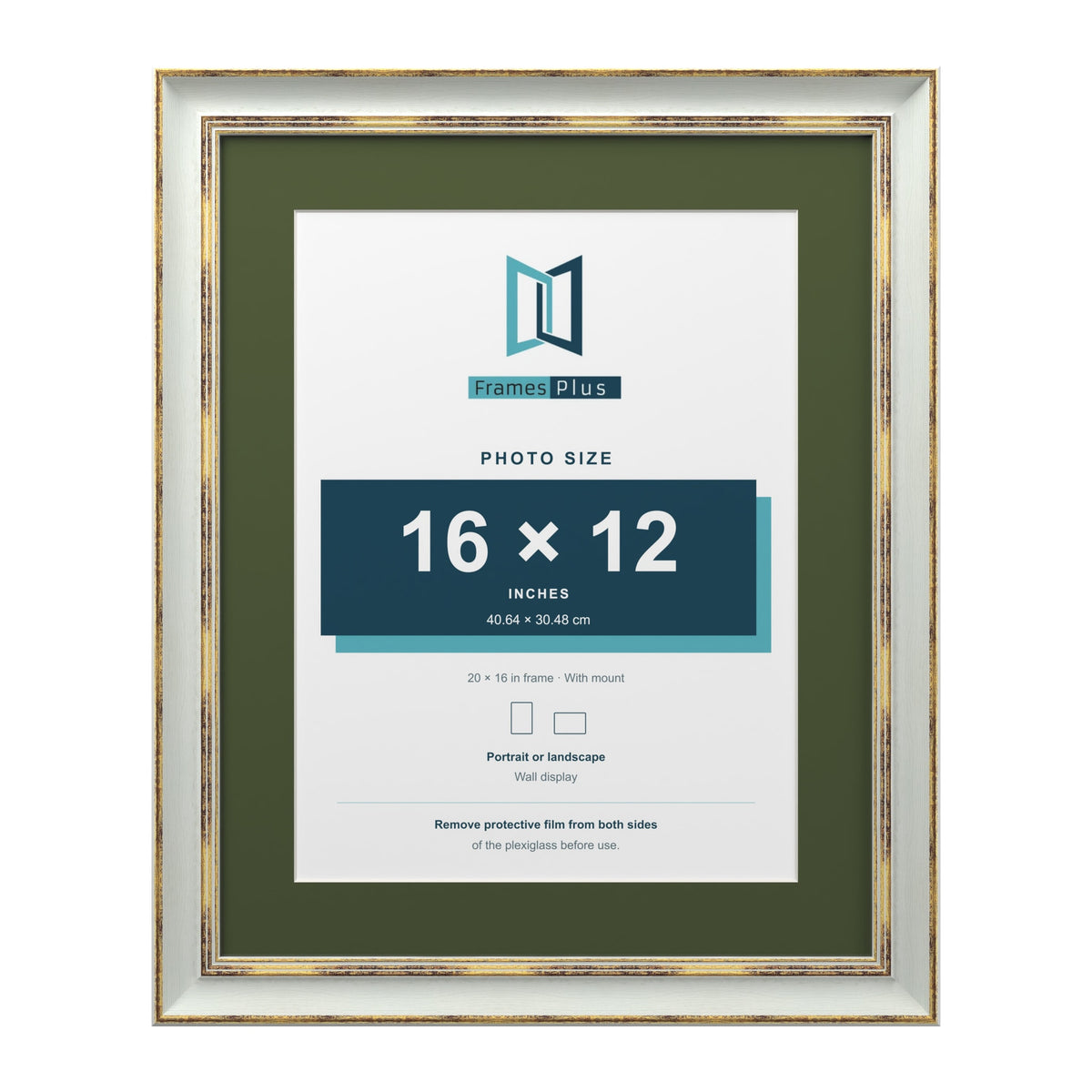 Cassis Light Grey 20 x 16 inch picture frame with a green mount for a 16 x 12 inch photo