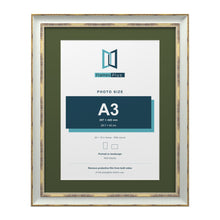 Cassis Light Grey 20 x 16 inch picture frame with a green mount for an A3 photo