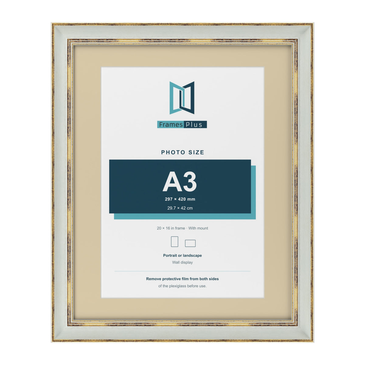 Cassis Light Grey 20 x 16 inch picture frame with an ivory mount for an A3 photo