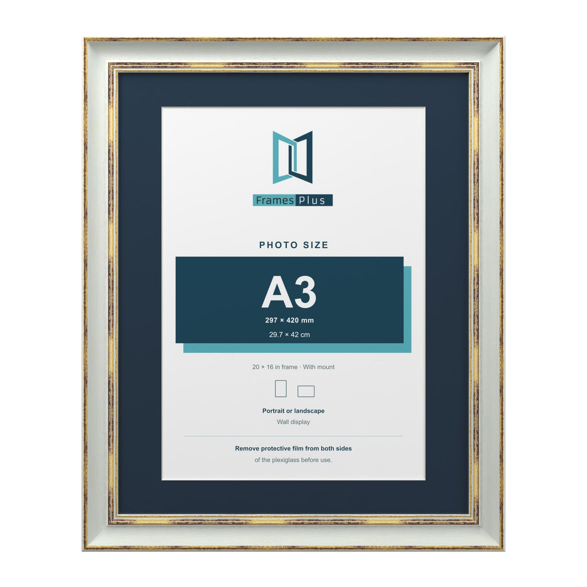 Cassis Light Grey 20 x 16 inch picture frame with a pacific blue mount for an A3 photo