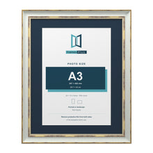 Cassis Light Grey 20 x 16 inch picture frame with a pacific blue mount for an A3 photo