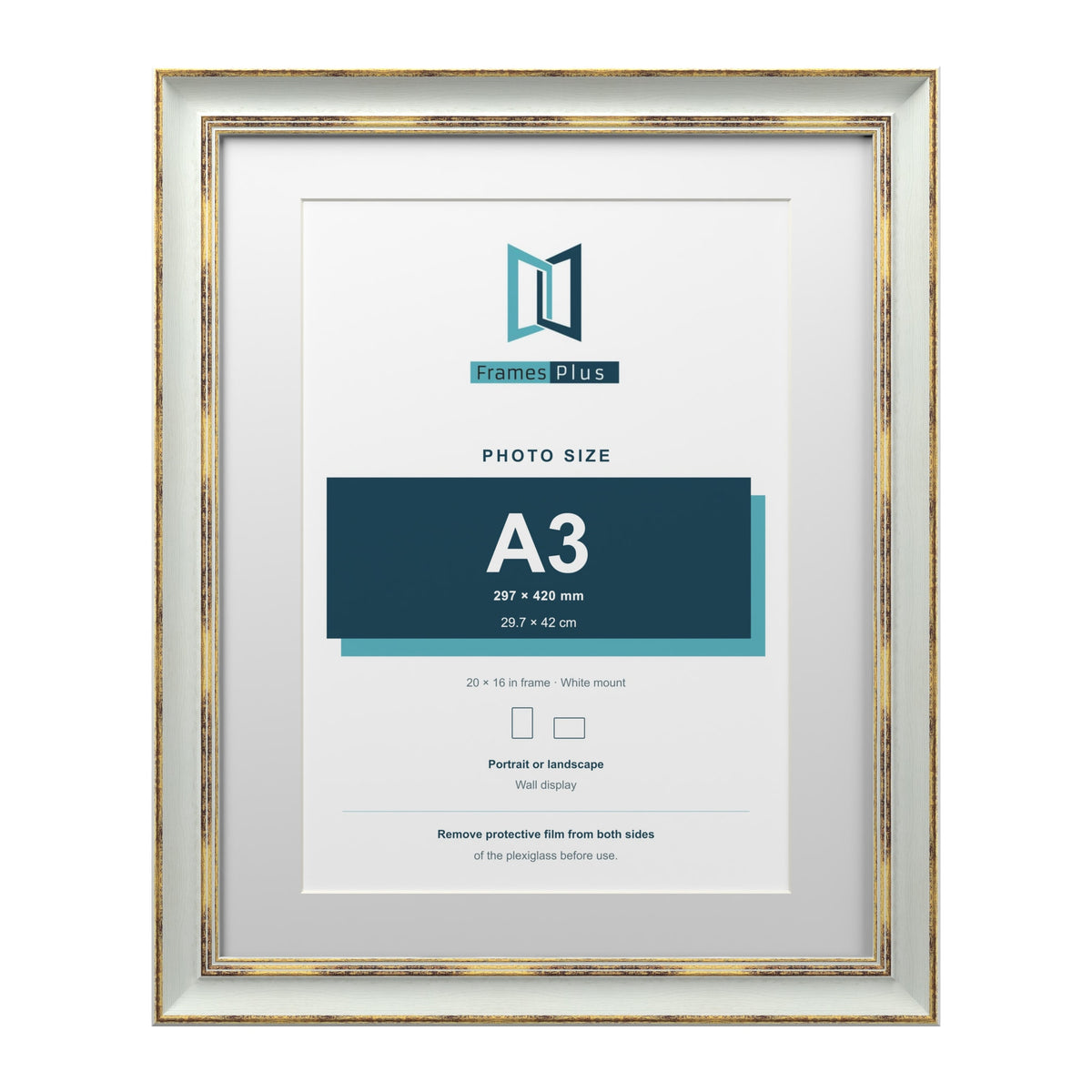 Cassis Light Grey 20 x 16 inch picture frame with a white mount for an A3 photo