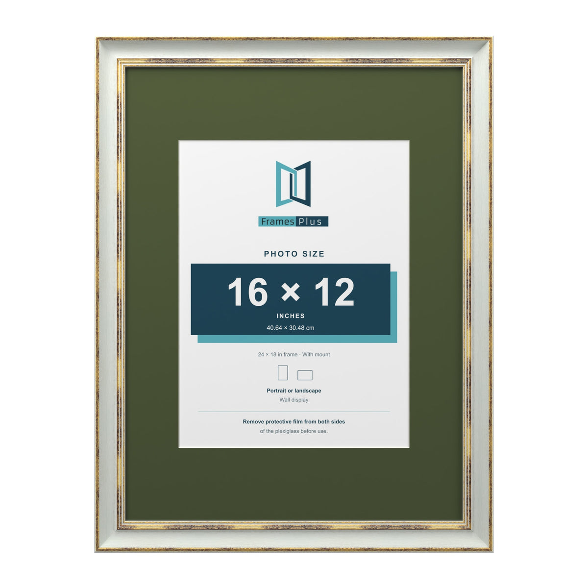 Cassis Light Grey 24 x 18 inch picture frame with a green mount for a 16 x 12 inch photo